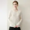 Estilo Minimalista Otoño/Invierno Nuevo Moda Sencilla Cárdigan de Cachemira para Mujer Cuello Redondo Abotonado Tejido Versátil Suéter para Viajar