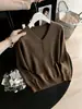 Top de punto con cuello en V y manga larga con cuentas Otoño/Invierno 2026, Suéter liso simple