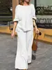Traje de Algodón y Lino de Moda Europea y Americana Transfronterizo Otoño 2025 Conjunto de Dos Piezas Pantalones Casuales Sueltos de Color Puro para Mujer