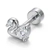Aretes de Acero Inoxidable con Diseño de Nicho, Aretes de Zirconia de Cisne Pequeño, Tornillos para Cartílago Auricular, Piercing Corporal, Joyería Transfronteriza