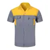 Venda Direta do Fabricante Roupas de Trabalho de Manga Curta Color Block de Verão, Roupas de Proteção ao Trabalhador, Roupa de Trabalho para Oficina de Fábrica, Roupas Masculinas Anti-Sujeira e Respiráveis