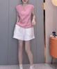 25768 Xin Da Ai Mei Yuan 2025 Verano Nueva Moda Top de Un Solo Botón Entallado en la Cintura Shorts Holgados Adelgazantes