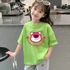 Camiseta de Manga Corta para Niña, Algodón Puro, Nuevo Estilo de Verano, Top Holgado Infantil con Estampado de Media Manga, Elegante