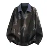 Sudadera estampada de bloques de color para otoño temprano con cuello camisero para hombre, corte holgado, manga larga, diseño deportivo casual, top de moda