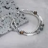 Pulsera de Plata de Doble Capa con Piedra de Ojo de Tigre de Tres Cuentas para Hombre, Pulsera de Lujo Ligero de Moda de Gama Alta para Mujer, Joyería Personalizada de Hip-Hop de Moda