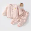 Conjunto de dos piezas para bebé, chaqueta de algodón acolchada engrosada para otoño e invierno y pantalones, ropa exterior para niños con parte superior acolchada