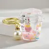 Llavero Creativo Relleno de Aceite con Diseño de Fresa y Conejito Lindo, Llavero de Botella de Arena Líquida, Colgante de Bolsita de Botella a la Deriva, Accesorio de Acrílico