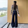 Calça jeans feminina levemente flare, novo estilo outono 2026, azul retrô, super popular, que cobre o quadril, elástica, calça flare que afina