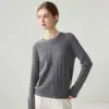 Novo suéter de tricô liso de manga comprida com gola redonda para mulheres, 35% cashmere 65% lã, malha fina para usar como base