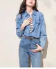 Camisa de Mezclilla para Mujer, Silueta Retro Estilo Hong Kong, Chaqueta Camisa Azul Lavado, Top Chic Estilo Coreano, Azul Claro para Mujer