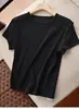 Venta Directa de Fábrica Verano Nuevo Camiseta Corta de Canalé Cuello Redondo Manga Corta Ajustada Versátil Color Sólido Top para Mujer