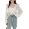 Cardigan de Punto Fino con Cordón Estilo Perezoso, Diseño de Moda Calado, Manga Larga, Protección Solar para Mujer, Primavera/Verano 2026