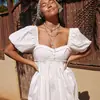 Vestido de Manga Corta con Cuello Cuadrado de Color Sólido para Mujer Europeo y Americano 2023
