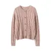 Cárdigan suelto de cachemir 100% puro para otoño e invierno para mujer, suéter de punto de cuello redondo, top casual, abrigo grueso, cálido