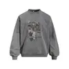 Sudadera con Capucha Redonda Estampado de Retrato Creativo Lavada Desgastada Holgada Casual para Hombre Temporada de Primavera y Otoño Jersey de Flores Fritas Ropa Deportiva