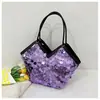 Bolsa de Lantejoulas Moda Estilo Coreano para Mulheres 2026 Nova Tendência de Nicho Bolsa de Ombro Estilo Balde Grande Capacidade Bolsa Tote Color-Blocking
