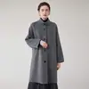 Nuevo abrigo de lana de doble cara de un solo botón para mujer para otoño e invierno, de longitud media, cuello alto, chaqueta elegante y versátil