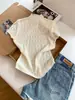 Camiseta de Tricô Manga Curta Gola Meia-Alta Estilo Coreano para Mulheres, Novidade Verão 2026, Top Fino Slim-Fit Vazado