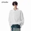 Camisa Polo Elegante Simple de Manga Larga Harajuku para Hombre Diseño de Cuello Asimétrico de Nicho Camiseta para Pareja Top Básico