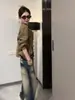 Estilo Retro Americano Mate Silueta Nostálgica Jeans de Nicho para Mujer Otoño Nueva Llegada Adelgazantes Pierna Curva Pantalones de Pierna Ancha Largos hasta el Suelo