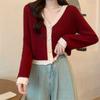 Tejido de Punto de Manga Larga con Cuello Contrastante Estilo Tweed para Mujer Primavera y Otoño Diseño de Chaqueta Cárdigan Top Corto Suelto Chic