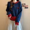 Suéter de Tricô Waxy com Gola Redonda em Cor Contrastante para Mulheres Outono e Inverno 2025 Design Coreano Tricô Top de Tricô