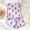 Conjunto de Pijama de Verão para Meninas Roupa de Casa Bebê Estilosa Personalidade Infantil Marca Tendência Estilo Coreano Flores Pastorais Conjunto para Ar Condicionado Pijama