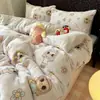 Juego de ropa de cama de cuatro piezas A-class de terciopelo de leche, fresco y simple, para otoño e invierno, cálido y engrosado, terciopelo de coral de doble cara, juego de tres piezas de dibujos animados