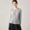 Cárdigan de Cachemir 75% Seda 25% para Mujer Suéter de Cuello Redondo Delgado Versátil Tejido Holgado Prenda Exterior Superior