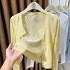 Cardigan de Tricô Vazado Fino de Manga Longa para Proteção Solar de Verão Peça Externa Feminina Estilo Coreano 2026 Jaqueta de Seda de Gelo Toque de Alto Padrão