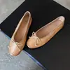 Zapatos Planos de Mujer de Piel de Vaca de Primera Capa, Boca Baja, Estilo Nuevo de Otoño, Completamente de Cuero por Dentro y por Fuera, Punta Redonda, Lazo, Zapatos de Suela Blanda Pulidos en Color