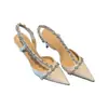 Elegantes zapatos de tacón bajo estilo francés, zapatos de salón de punta para socialité, zapatos de tacón alto blancos de hada, sandalias de tacón de aguja cerradas con pedrería para mujer, verano