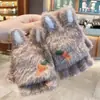 Guantes infantiles de medio dedo con tapa, lindos dibujos animados de Zanahoria Conejo, guantes con gorro, forro polar, cálidos, de moda
