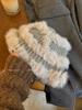 Gorro de piel de conejo para mujer, gorro de punto grueso de otoño e invierno, gorro de pescador pequeño con cara linda, gorro de lana cálido, gorro de león de peluche