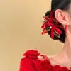 Nuevo Estilo Chino Estilo Coreano Pinza para el Pelo de Novia con Lazo Tocado Fruta Roja Clip Lateral con Perlas Hecho a Mano Accesorios para el Cabello