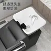 Lavabo de Cerámica para Lavado de Cabello para Salones de Belleza, Estilo Simple Semi-Reclinable, Cama de Masaje y Lavado para Salón de Belleza, Venta Directa del Fabricante