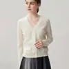 Cardigã de Renda e Caxemira 2026 Outono Novo Feminino Gola V Franja Base Elegante de Botão Único Roupa Externa Quente