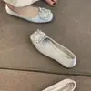 Mocasines de punta cuadrada para mujer, versátiles para ir al trabajo, Zapatos planos de boca poco profunda con pedrería estilo francés, Zapatos sin cordones nuevos para primavera/otoño 2025