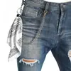 Cadena para pantalones de hip-hop europea y americana, cadena para la cintura de mezclilla, pañuelo cuadrado estilo bohemio con cintas, combinado con accesorios de cadena de acero inoxidable para hombres y mujeres