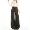 Jeans Anchos de Dos Piezas Falsos Empalmados para Mujer, Nuevo Estilo Primavera y Otoño, Pantalones Casuales Rectos de Cintura Alta Perezosos y Relajados