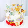 Nueva Decoración de Cumpleaños Recorte Doble Capa Mariposa Tarjeta para Pastel de Fiesta Boda Brillo Azul Tarjeta para Mesa de Postres