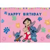 Tela de Fondo de Cumpleaños de Stitch Suministros de Decoración para Fiesta de Cumpleaños Diseño del Lugar Banner de Tela de Poliéster de Stitch