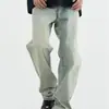 Jeans Hombres Estilo High Street Hip-Hop Retro Americano Lavado Básico Sueltos Pierna Recta Amarillentos Desgastados Ropa de Hombre