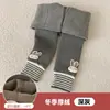 Leggings con Forro de Felpa para Niñas para Otoño e Invierno, Grosor Medio, Calcetines de Nueve Puntos para Niños con Forro de Felpa y Engrosados, Conejo Rayado de Felpa Integrado de Invierno