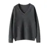 Talla Extra Suéter de Cachemir de Punto con Cuello en V para Mujer, Suéter Corto de Punto Holgado, Prenda Interior, Jersey, Aspecto Adelgazante, Suéter de Punto Combinado