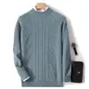 Novo suéter masculino de cashmere espesso com gola alta discreta, caimento solto, tamanho grande, lã de dupla camada, cor sólida, padrão de losangos