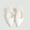 Venta al por mayor Europeo y Americano Comercio Exterior Puntiagudos Sexy Elegantes Blanco Cuero Genuino Tacón Alto Zapatos de Salón Zapatos de Espalda Abierta Lugar de Trabajo Citas Fiesta