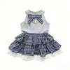 Conjunto de verano para niñas, ropa elegante para bebés y niños, top halter con lazo de moda, falda de pastel de encaje a cuadros