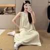 Pijama de verano nuevo de algodón de color y seda de hielo para señoritas, holgado y de talla grande, ropa de casa moderna y sencilla, vestido para dormir adecuado para usar como prenda exterior