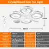 Ventilador de Techo LED E27 Silencioso Anillo de Estrella de Cristal con Luz